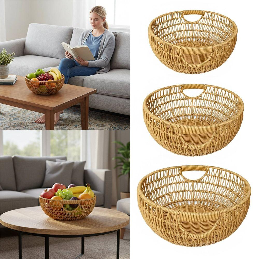 High Quality Imitation Vine Storage Basket Round Sturdy Fruit Basket Brown Large Capacity Drain Basket Gift