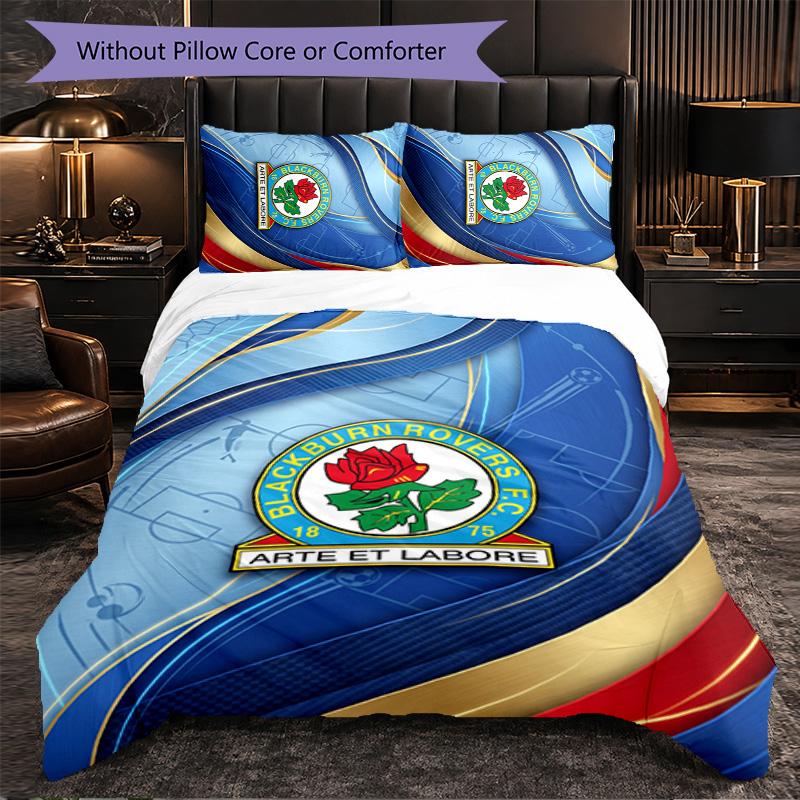 Set Biancheria da Letto Calcio Blackburn Rovers 3 Pezzi Morbido Copripiumino con Federe Set Decorazione Camera da Letto per la Casa