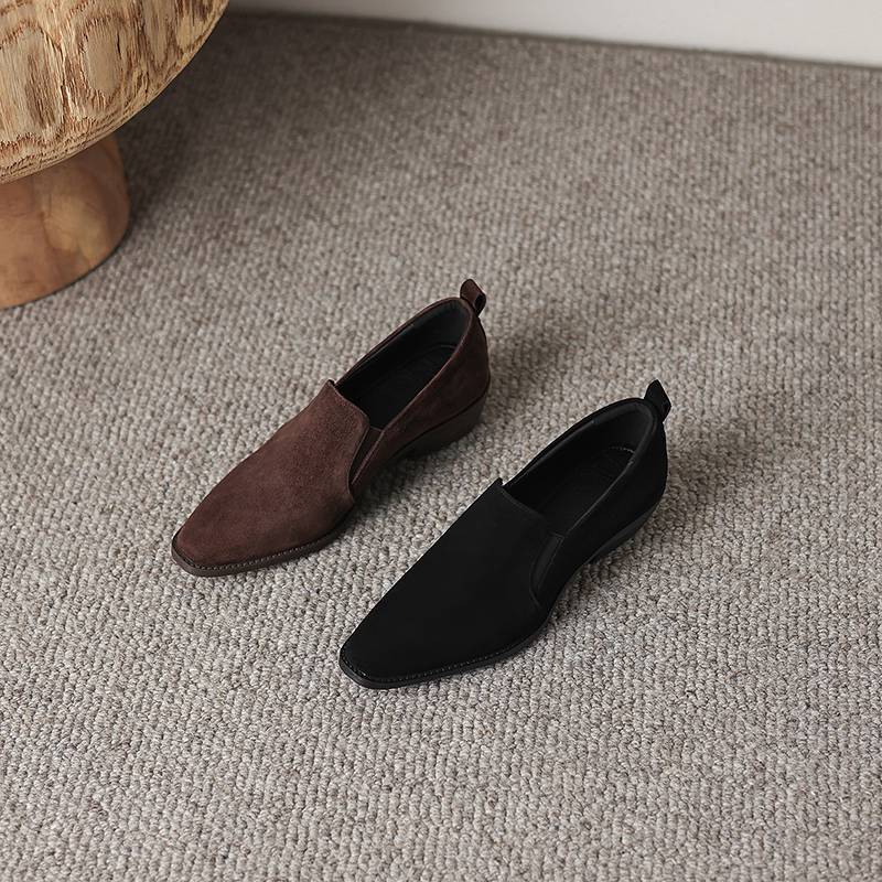 Krazing Pot Sheep Suede Round Toe Med Heels Summer Shoes Solid Big Size 42 Slip on Women Oxford Shoes Shallow Pumps