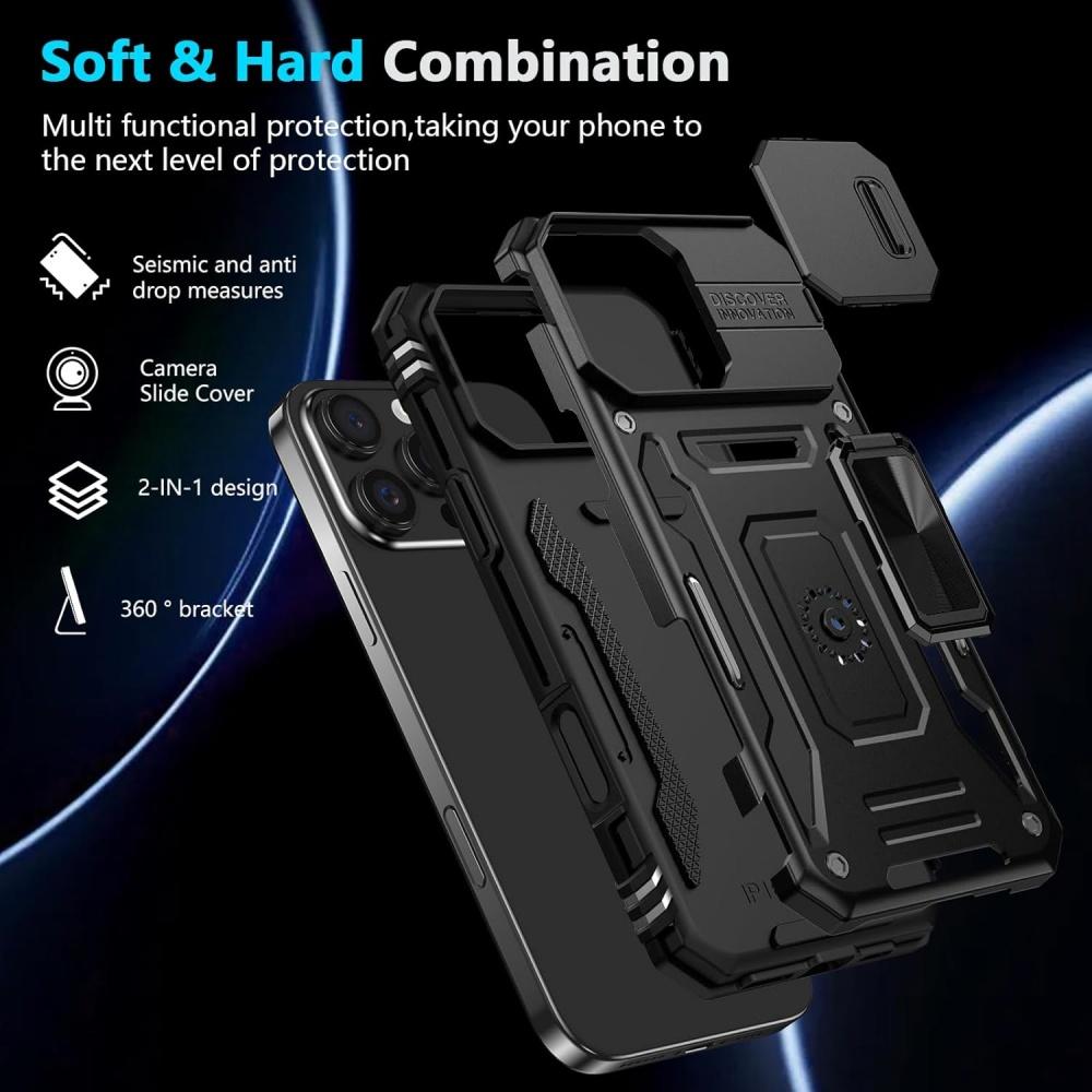 Heavy-duty Armored 2-in-1 Fall-proof Case for Iphone 16 15 14 13 12 Pro Max 11 Lens Protection Ring Holder Phone Case