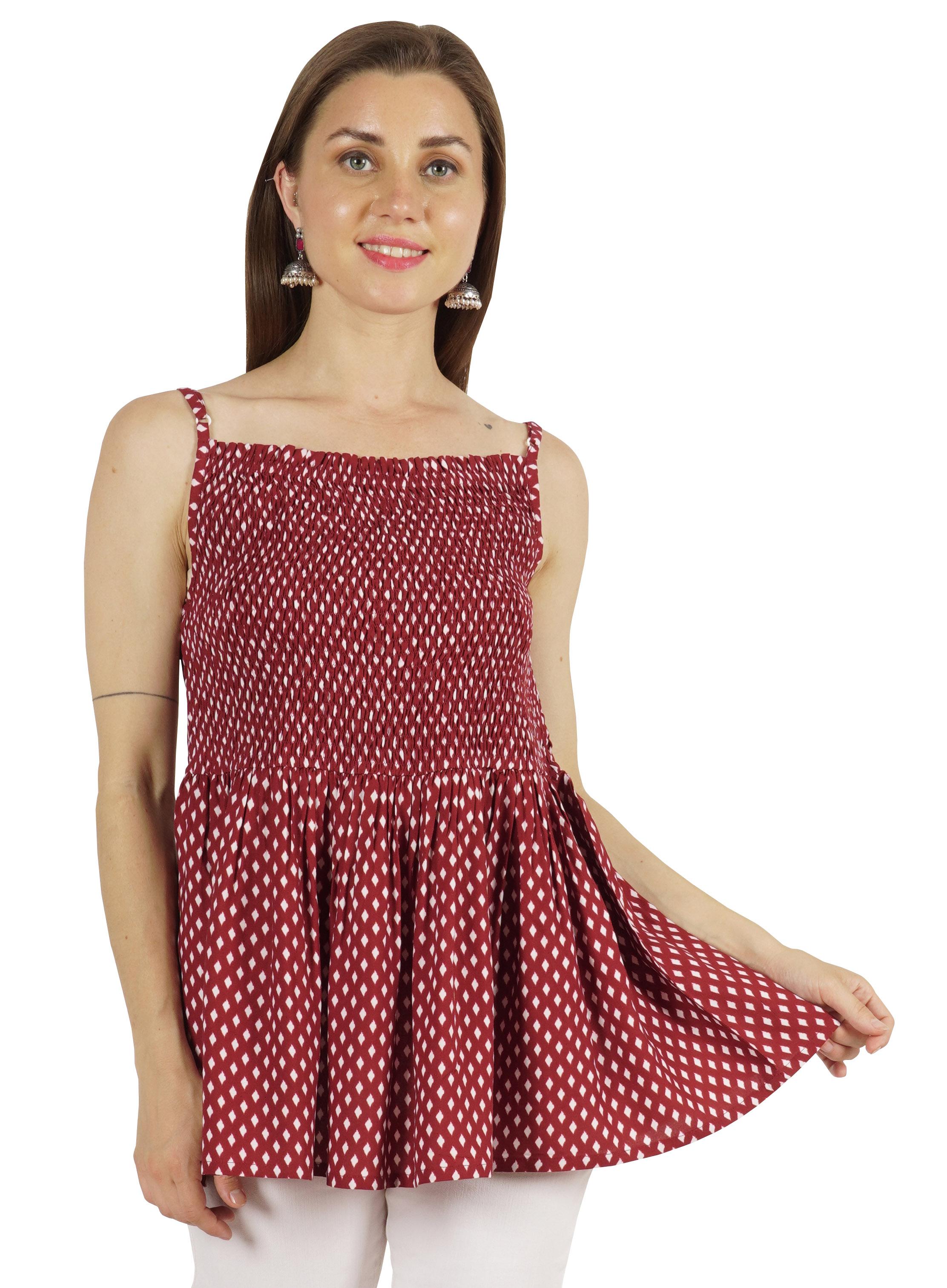 

Moomaya Жіноча повсякденна блузка з принтом і баскою без рукавів XS малиновий