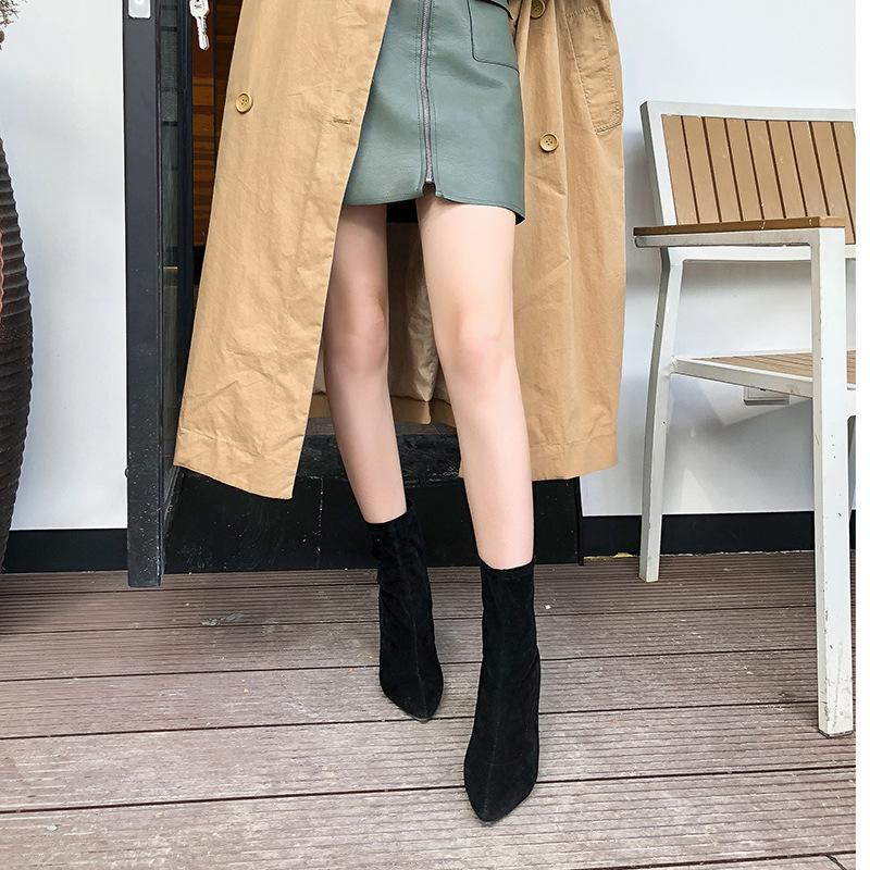 Damskie Jesienne Botki na Grubym Obcasie na Wysokim Obcasie