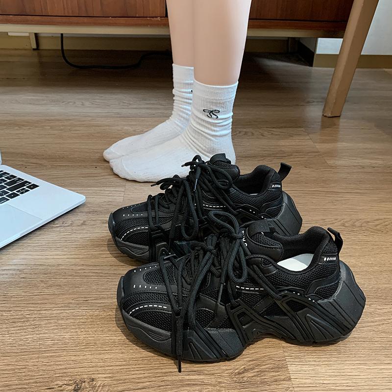 2024 Mode Dad Shoes Atmungsaktiv Neu Dicke Sohle Bequeme Sneaker Schnürschuhe Freizeitschuhe Damen Outdoor-Sneaker Frühling Herbst