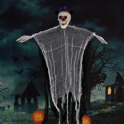 Outdoor Hängender Totenkopf Geist Halloween Dekoration Geräuschaktivierter Fliegender Sensenmann Skelett mit Leuchtenden Augen für Vorgarten Terrasse Rasen