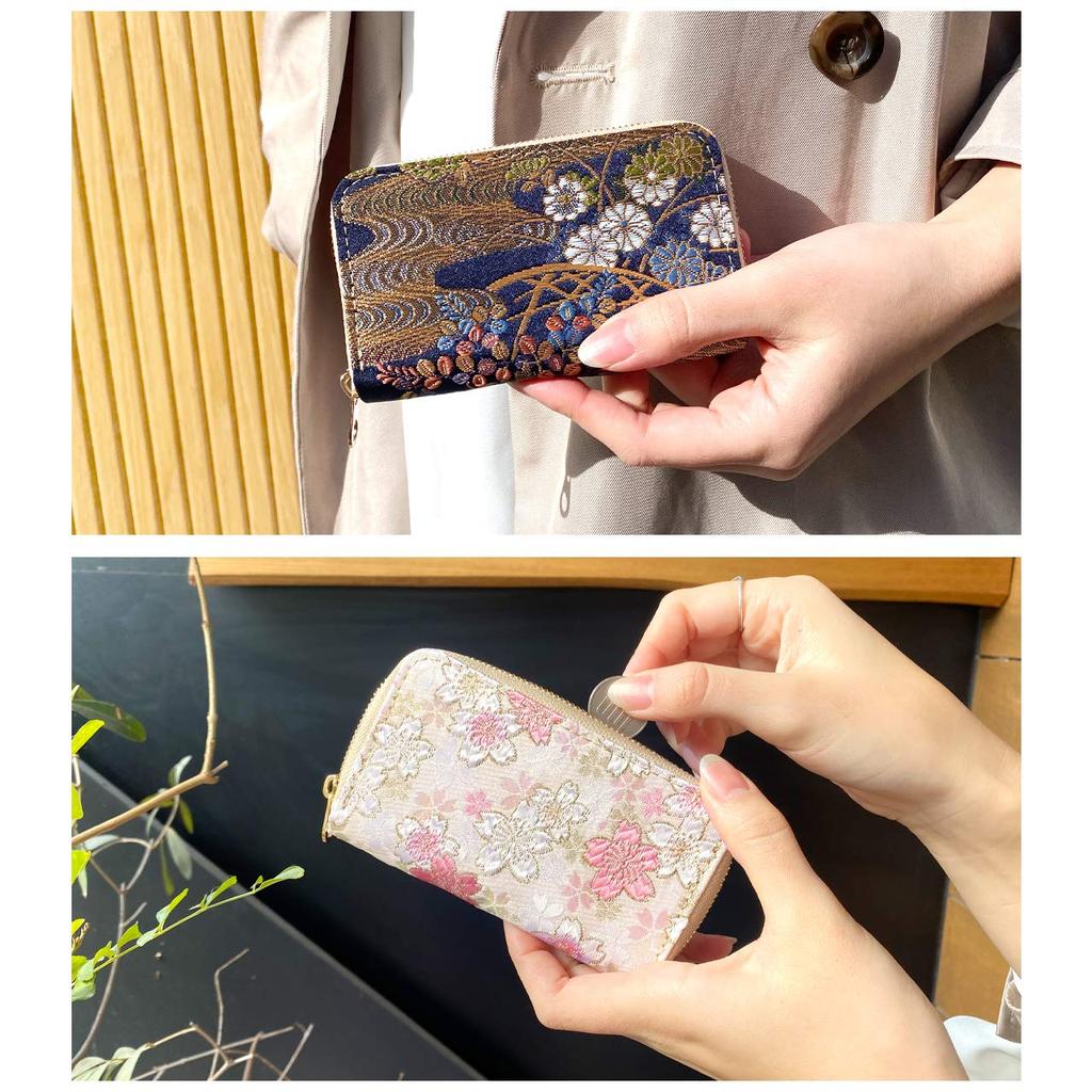 Akira Coin Case with Round Perfect for Elegant and Case with Tatewakuji Chrysanthemum Design [leo&aoi] Nishijin-ori Zipper, Kimono, High-Quality
