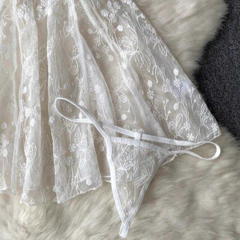 Ladies Sensual Camis Night Dress Fashion Mesh Embroidery Sexy Underwear Slim Pajamas 2023 Lingerie Sheer Nightwear