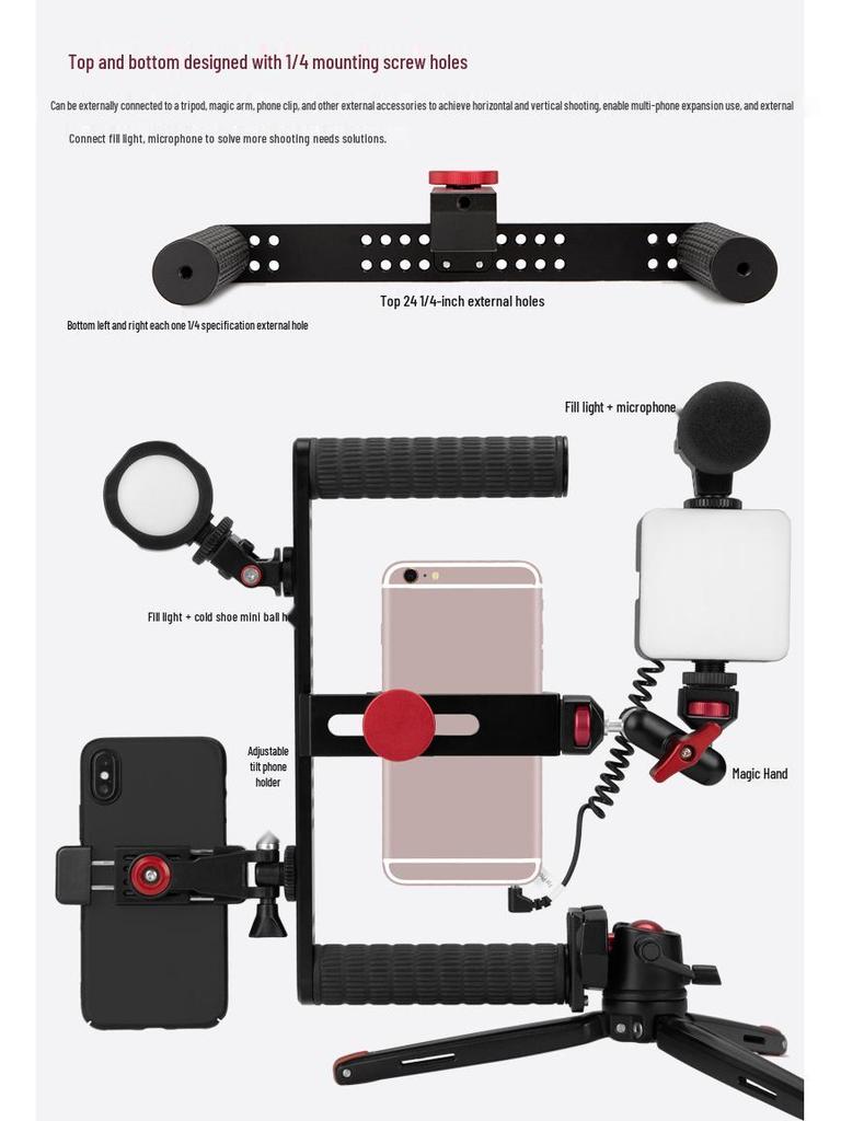 Manjike Portable Aluminum Phone Cage with Light and Mic for Live Streaming