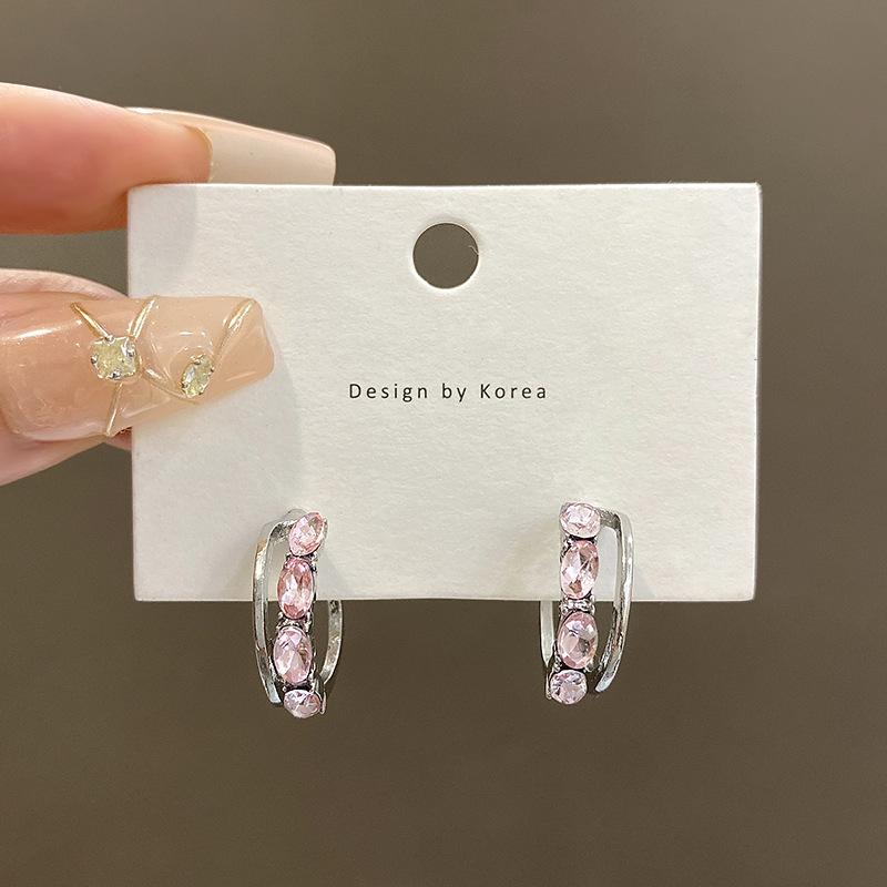 

925 silver needle pink double-layer C-shaped stud earrings women s light luxury niche earrings annual explosion earrings earrings