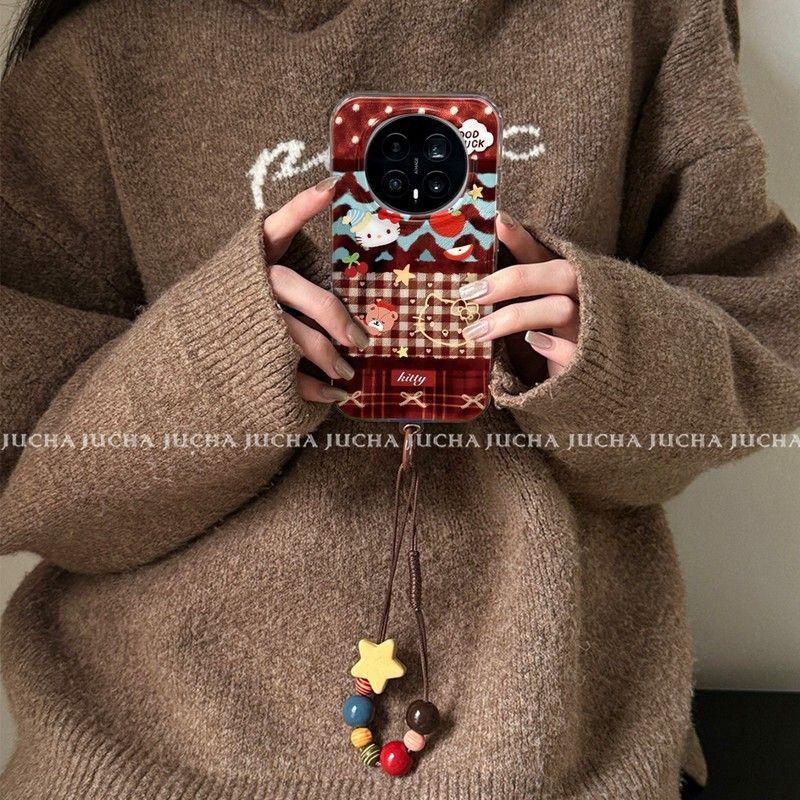 Applicable to Honor magic8pro mobile phone case ins wind cold honormagic7 atmosphere kitty cat splicing plaid