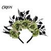 Gothic Hair Accessories for Women Halloween Rose Headband, Flower Leaf Crown Hoops Bands, Black Headband Headpiece Hairband Cosplay Party Dress