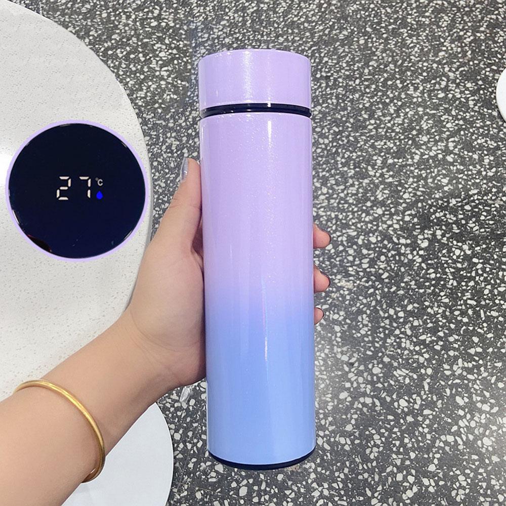 500ML Gradient Water Bottle Smart Insulation Cup Stainless Steel Thermal Cup Thermos for Travel Drinkware Car Cup Coffee Mug