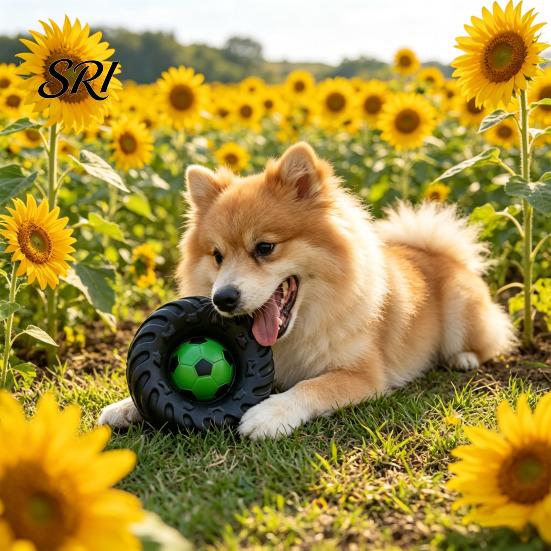 Interactive Dog Toy Football Tire Chew Built-in Squeaker Tennis Pet Gum Massager Puppy Bite Resistant Teething Boredom with