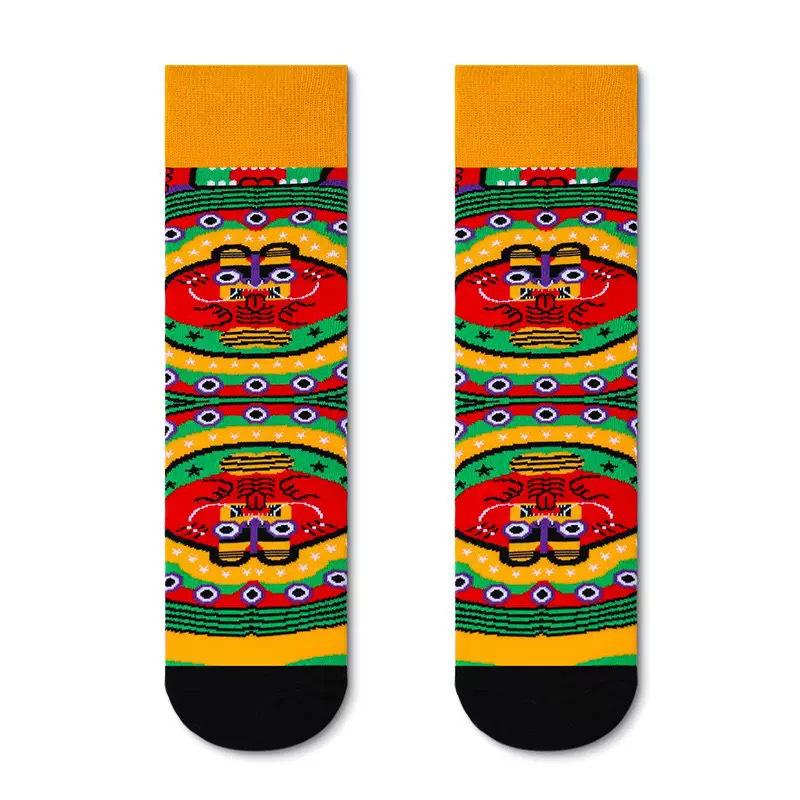 Unisex A/B Style Asymmetrical Cartoon Mid-Calf Cotton Socks