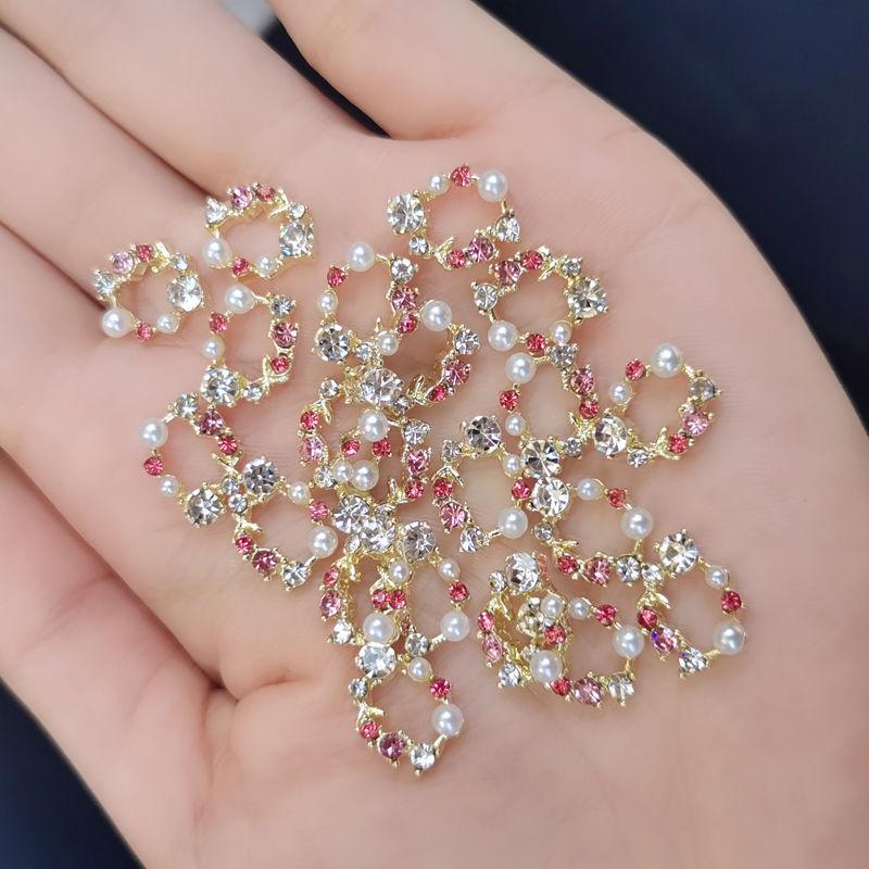 3D Christmas Rhinestone Wreath & Pearl Bow Nail Art Accessories