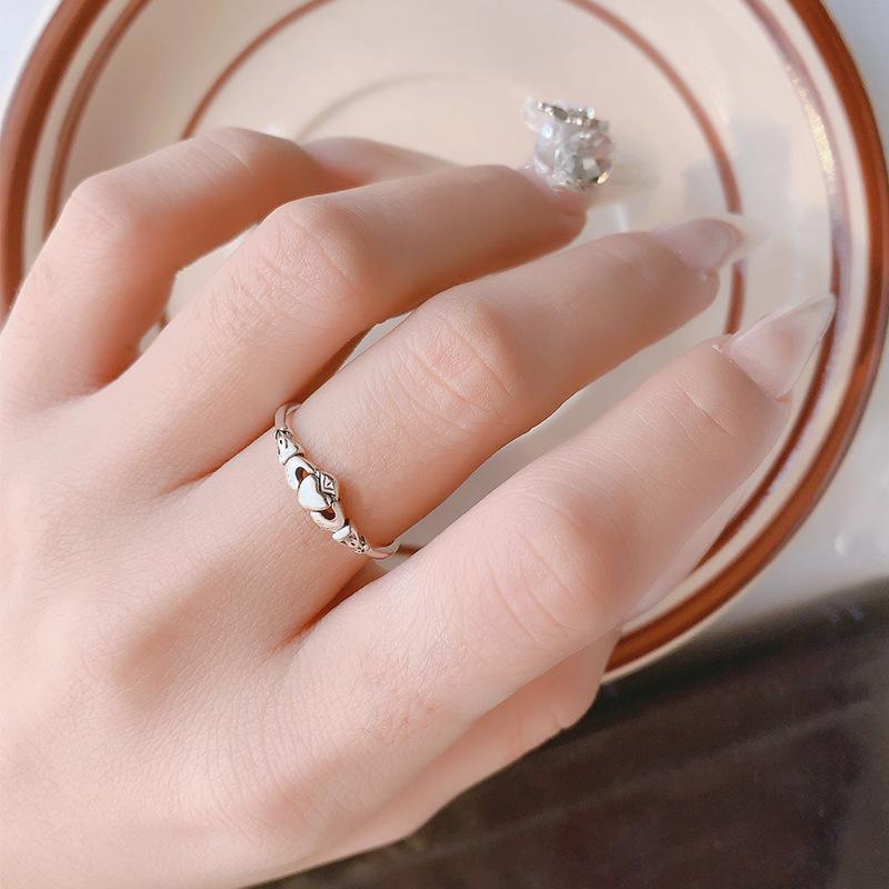 Retro Simple Hand-held Love 925 Sterling Silver Personality Opening Rings  R077