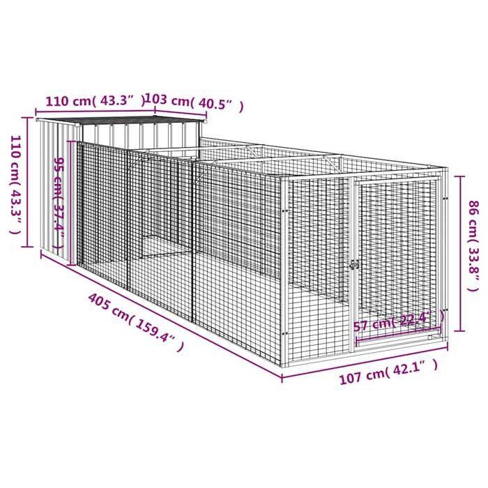 VidaXL Niche pour chien avec cour anthracite 110x405x110 cm, cage pour chien, abri pour chien, maison pour animaux, cages 3189079
