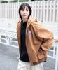 WEGO Hooded Oversized Size Brown Workers' Blouson, Outerwear, Jacket, Hoodie, Denim, Vintage, Streetwear, Silhouette, Casual, Unisex, Fall/Winter,