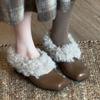 Sheepskin version~ New velvet warm fluffy shoes for women's inner height increase, flat bottom versatile square head comfortable leather shoes