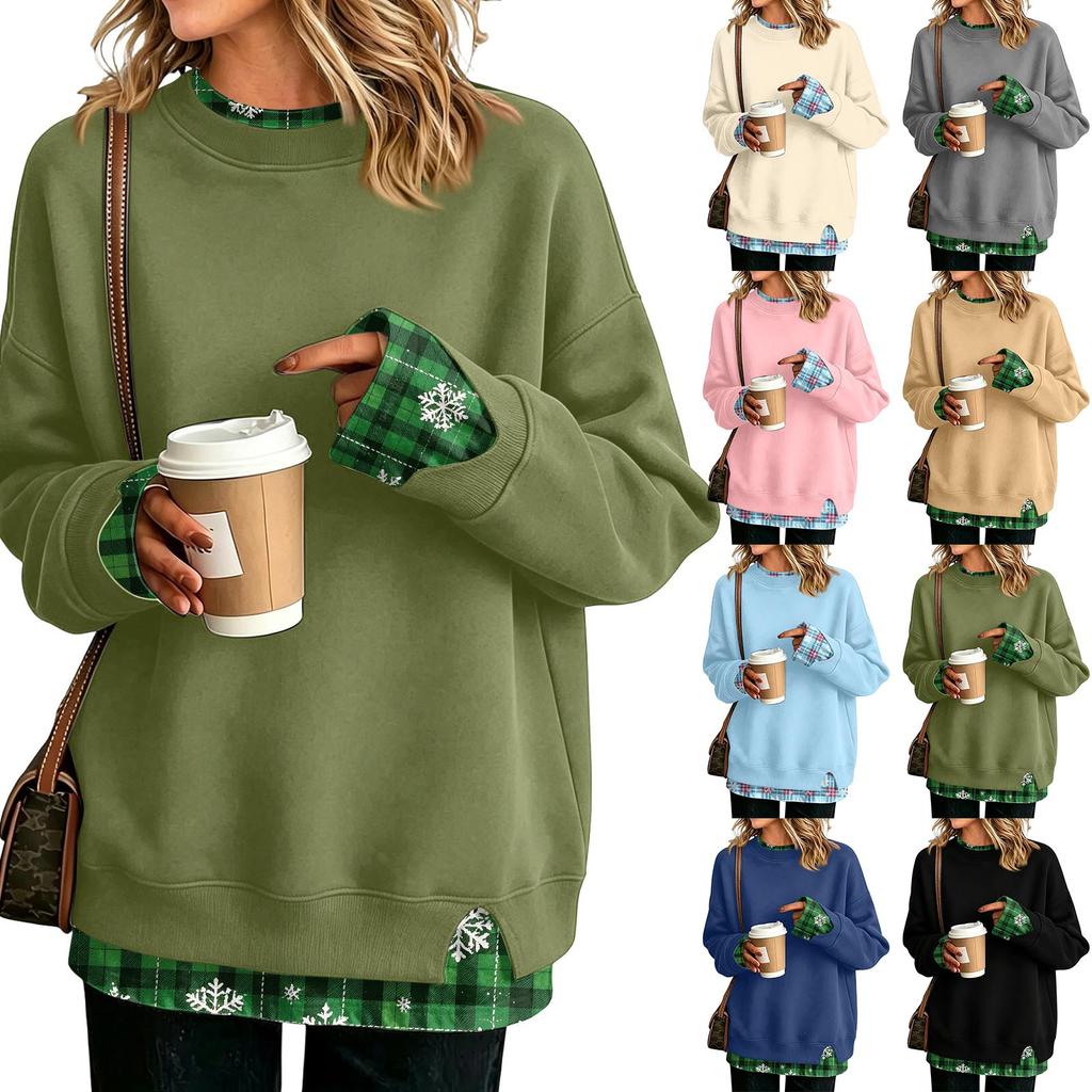 Women's Casual Printed Long Sleeve Oversized Two Piece Look Sweatshirt for Everyday Wear