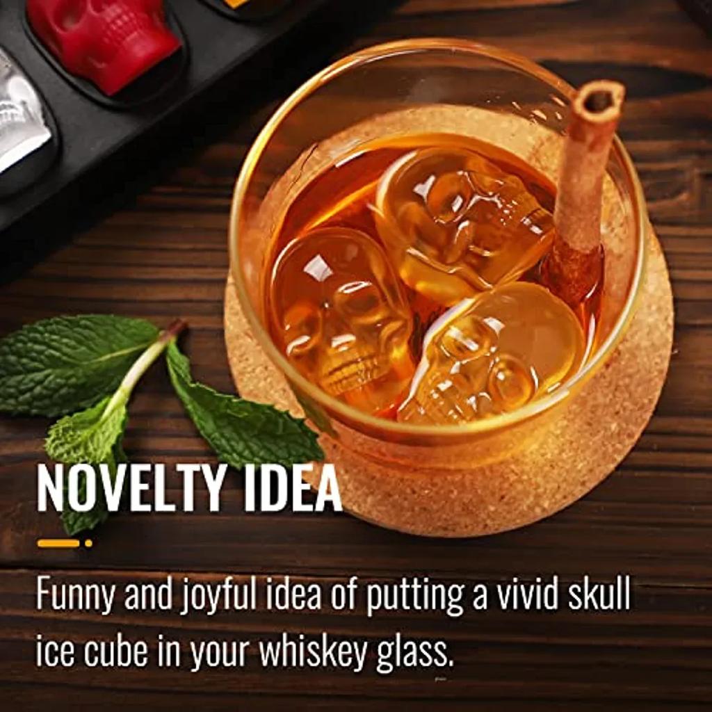 3D Skull Ice Machine Mold for Whiskey - 10 Cavity Skull Ice Cube Tray with Funnel - Skull Silicone Mold for Baking, Chocolate