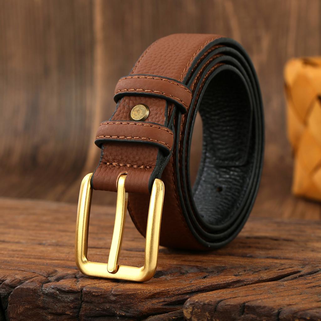 Women'S Alloy Leather Belt, Simple Temperament Belt, First Layer Cowhide Retro Pin Buckle Belt