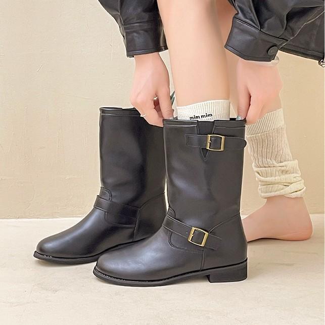Retro European and American simple high-heeled leather boots versatile short boots women's shoes autumn and winter fashion versatile and thin thick-h