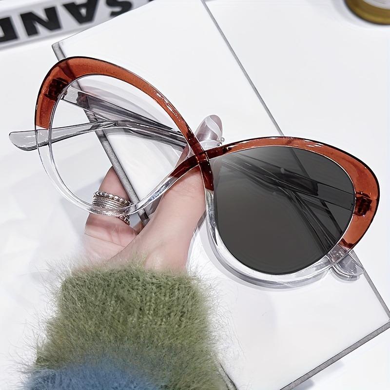 Fashion Cat Eye Glasses for Women Oval Frame Plastic Gradient Lens Anti-Blue Light Color Changing Eyeywear