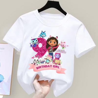 New Gabby Dollhouse Number T-Shirt Simple Basic Cotton Tops Cute Anime Cartoon Print Sweet Girls Birthday Clothes
