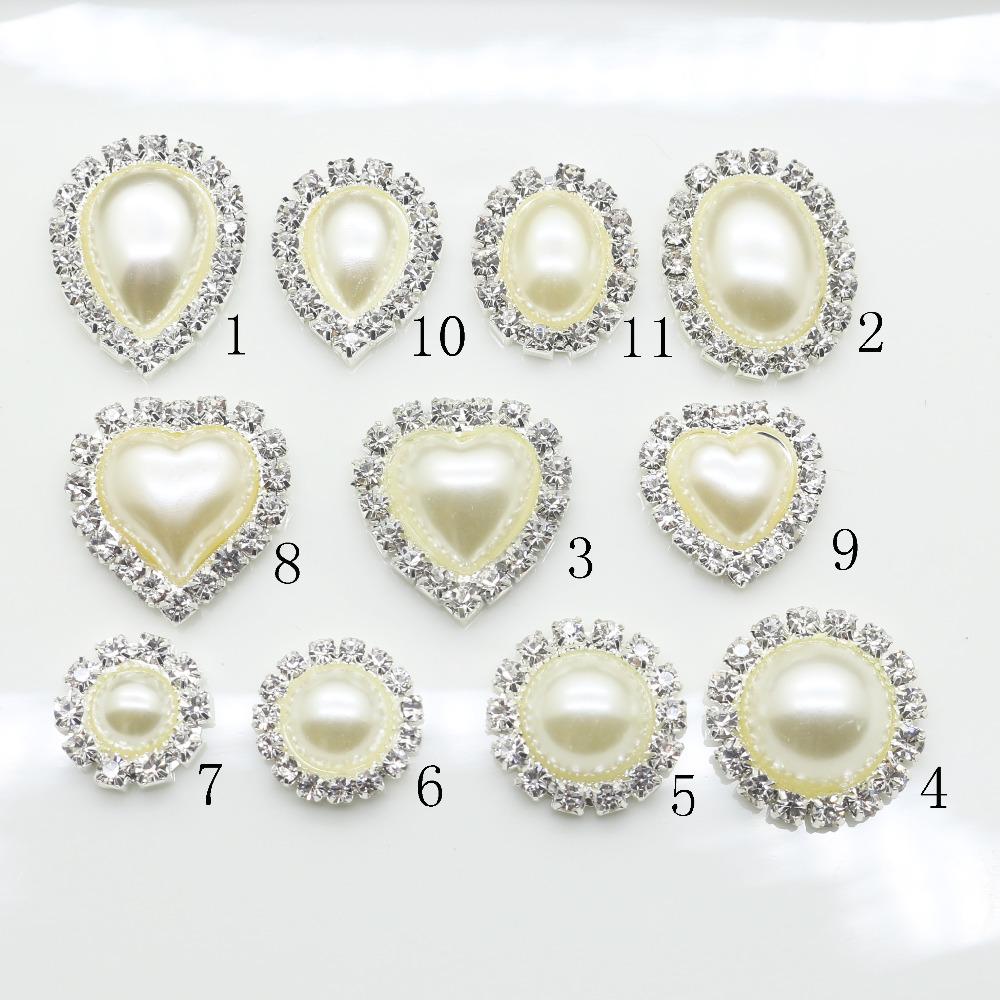 Wholesale 50Pcs Ivory pearl rhinestone button metal button Wedding Invitations Decorate Button hair flower center scrapbooking