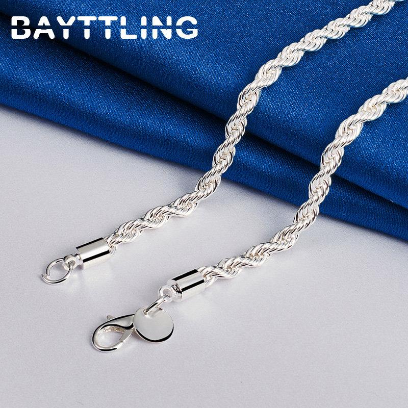 Charm 925 sterling copper Accessories Men 4MM 40-60cm 2PCS Rope Chain Necklace Bracelet Women Fashion Wedding Gift Zircon