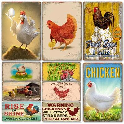 Huhn Blechschilder Vintage Metall Poster Vintage Bauernhaus Bauernhof Wandkunst Dekoration Hahn Eier Retro Metallplakette Wandaufkleber