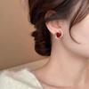 Vintage Rose Pearl Ear Studs Geometric Autumn Winter Earring Wine Red New Year Earring  Sweater