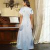 Women Plus Size V Neck Short Sleeve Printed Straight Maxi Dress