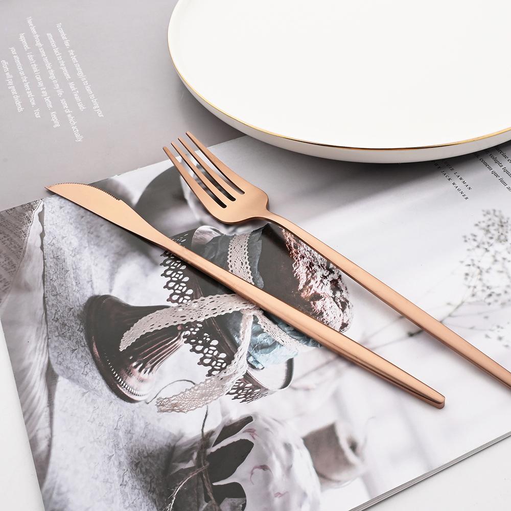 16Pcs Dinnerware Set Stainless Steel Tableware Matte Dinner Rose Gold Cutlery Set Knife Fork Coffee Spoon Flatware Kitchen Set