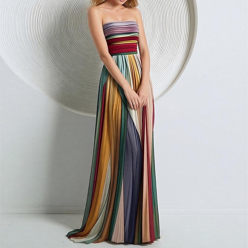 2026 Spring New European & American Women's Sleeveless High Waist Bandeau Maxi Dress with Print