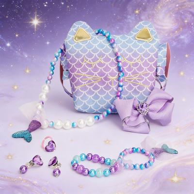 Kids Pretend Play Handbag Set Role Play Toy Necklace Bracelet Accessories Educational Present for Girls Birthday Christmas