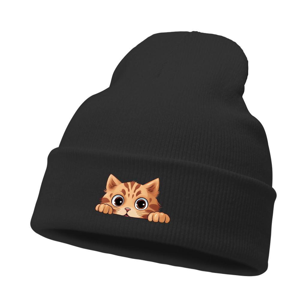 Lovely Cat Print Unisex Winter Hats Knitted Hat For Woman Warm Knit Cap Beanie Perfect For Travelling One Size Fits All