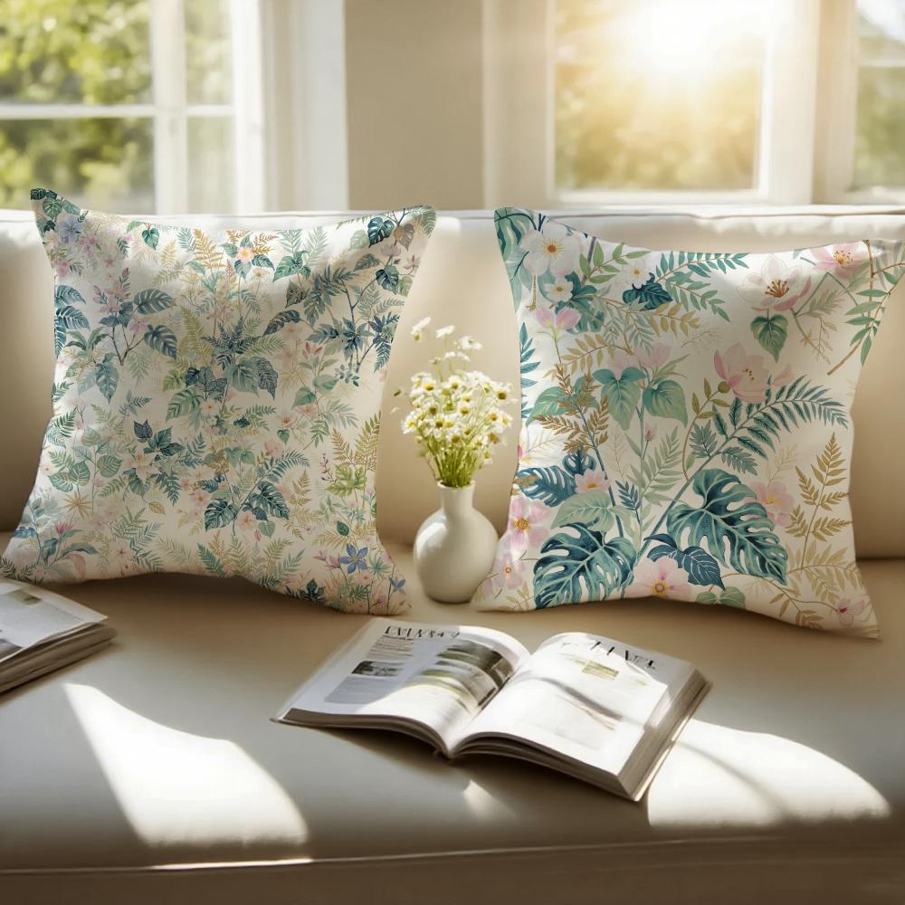 Classic retro watercolor style floral pattern Cushion Cover Pillowcase Antidustmite Invisible Zipper Short Plush Sofa Cushion