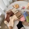 Women's Retro Japanese Thick Color Block Mid-Tube Socks - Warm Pile-Up Long Socks for Autumn & Winter
