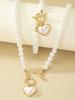 Pearl Heart OT Clasp Necklace Bracelet Set