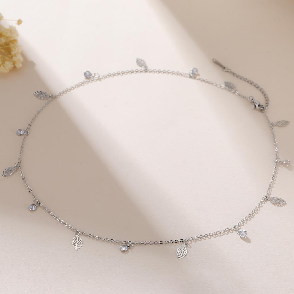 My Shape Leaf Charms Choker CZ Crystal Jewelry for Women Delicate Silver Plated Necklace Minimalist Gifts 2025 Trend