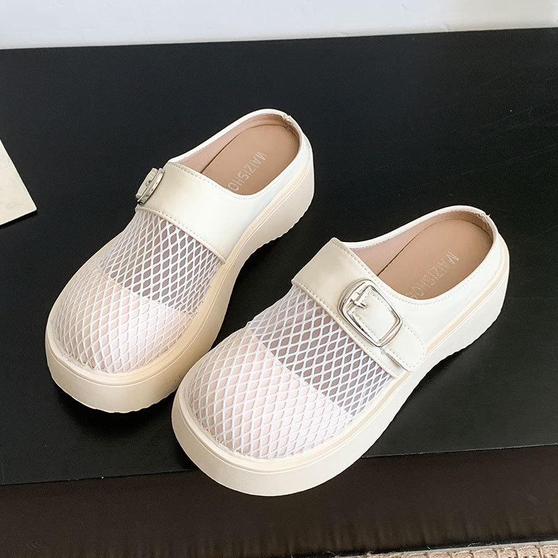 

Baotou drag women s summer wear 2025 new spring hole shoes small platform shoes heightened half slippers 35 білий