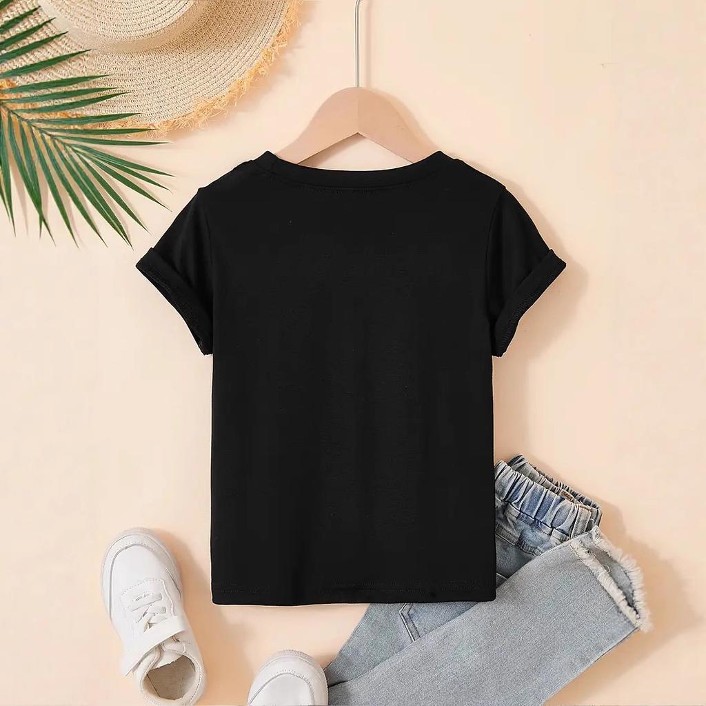 Girls' Casual Small Lamp-printed Knot-patterned T-shirt for Summer, Children's Fashionable Short-sleeved T-shirt