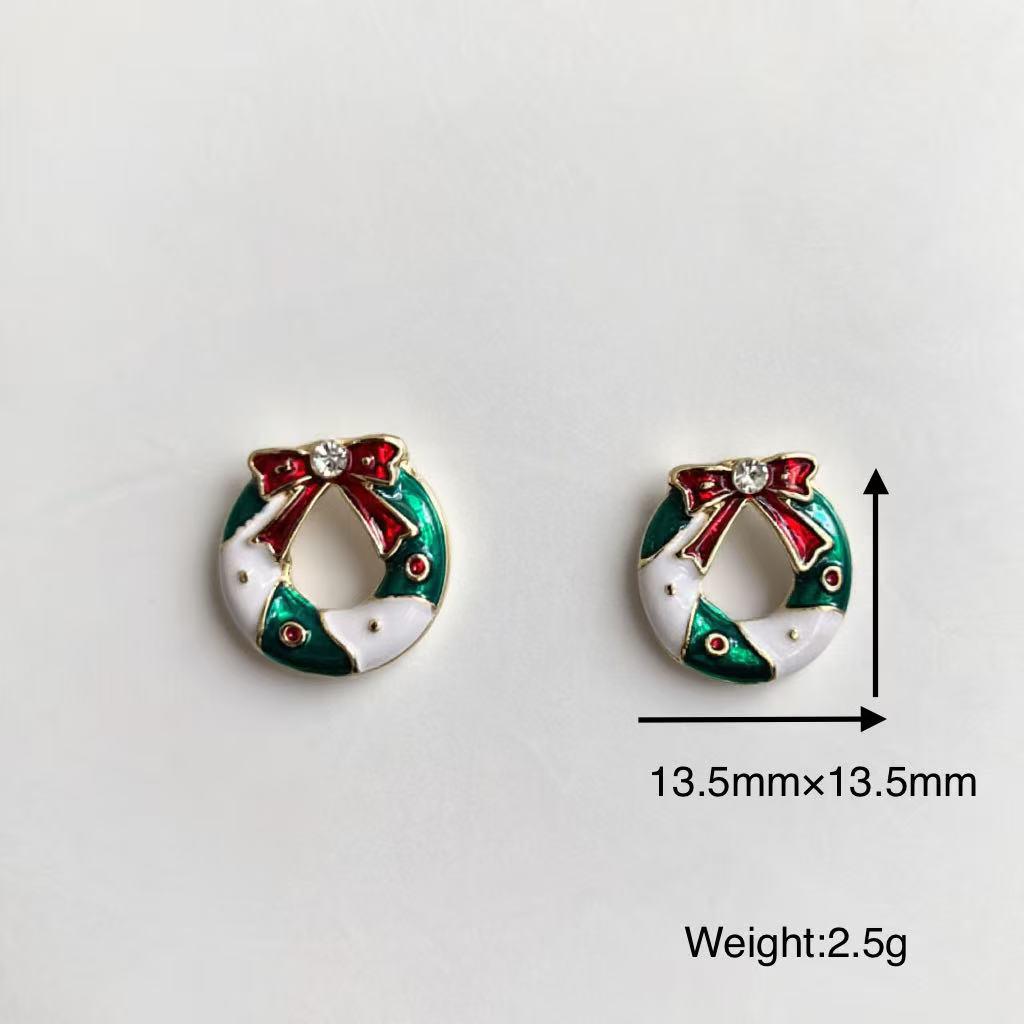 Exquisite Christmas Stud Earrings with Drip Oil & Inlaid Diamonds - Festive Fashion Jewelry