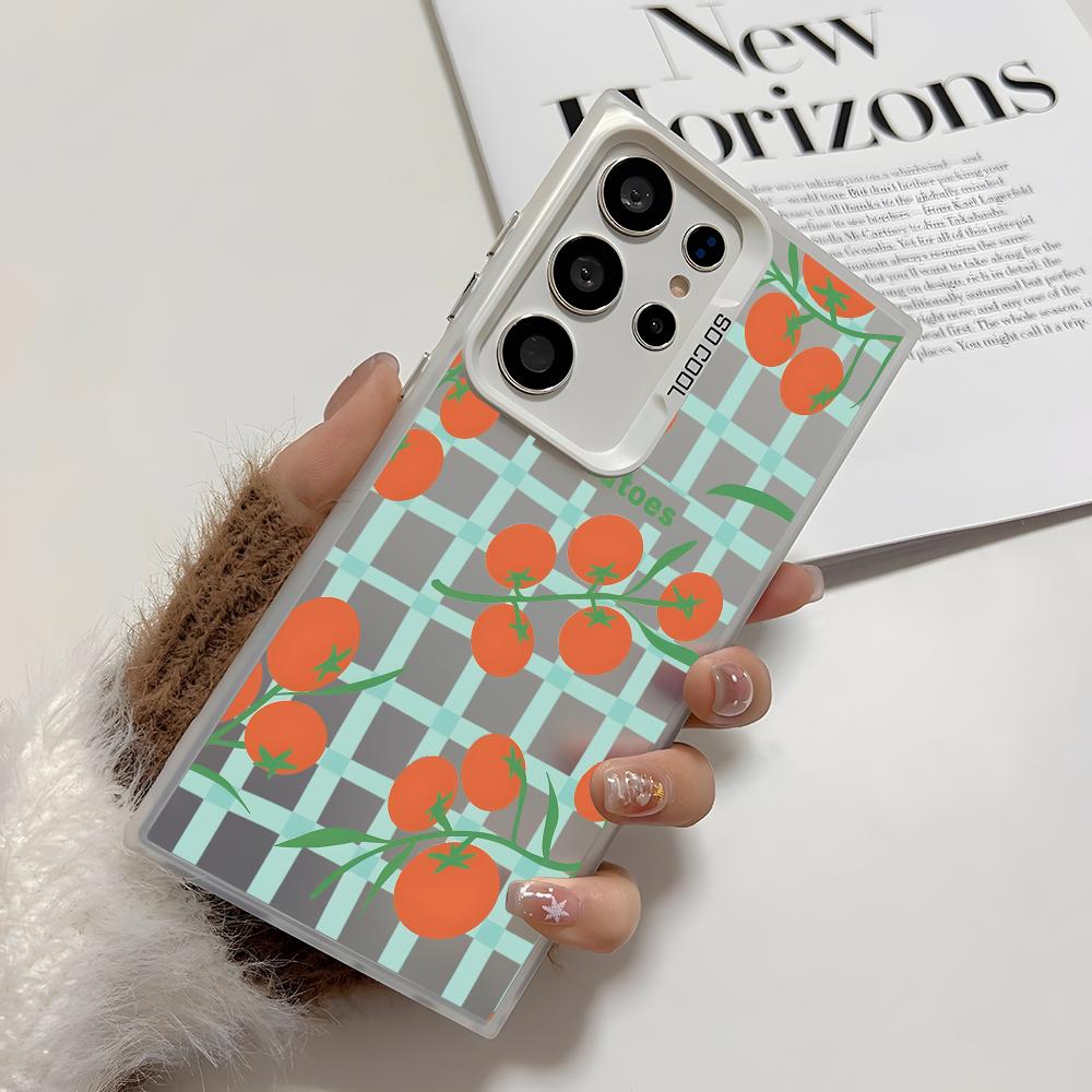 Ins Fruit Fashion Phone Case For Samsung Galaxy S25 Edge S24 S23 S22 S21 S20 Ultra Funda Silicone Silver Cover