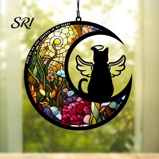 Pet Memorial Sun Catcher Acrylic Suncatcher Angel Cat Dog Panel Stained Glass Rainbow for Pets Window Hanging Ornaments Loss Sympathy Gift Lovers