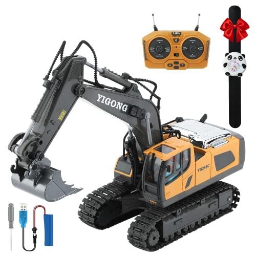 IKING Excavator, Radio-Controlled Toy Construction Vehicle with Panda Watch | Sand Play for Kids, Rechargeable Construction Toy, Multi-Function, 2.4GH