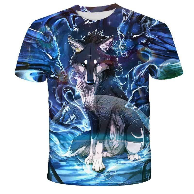 European and American Trendy New Animal Wolf Cool 3D Digital Printed Pattern Street Style Men's Casual T-shirt