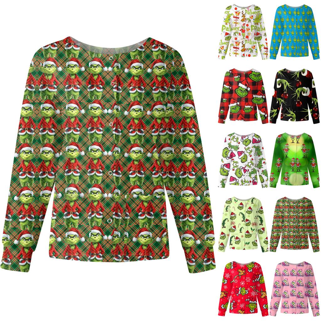 Women's Casual Fashion Long-Sleeve Single-Breasted Christmas Print Jacket