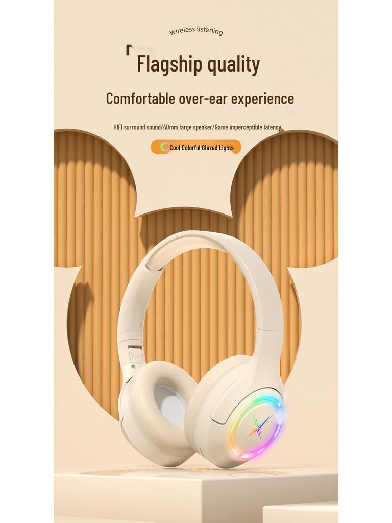 Over-Ear Wireless Bluetooth Gaming Headset with Noise Cancelling, Card Slot, and Ultra-Long Battery Life - Universal for Mobile Phones
